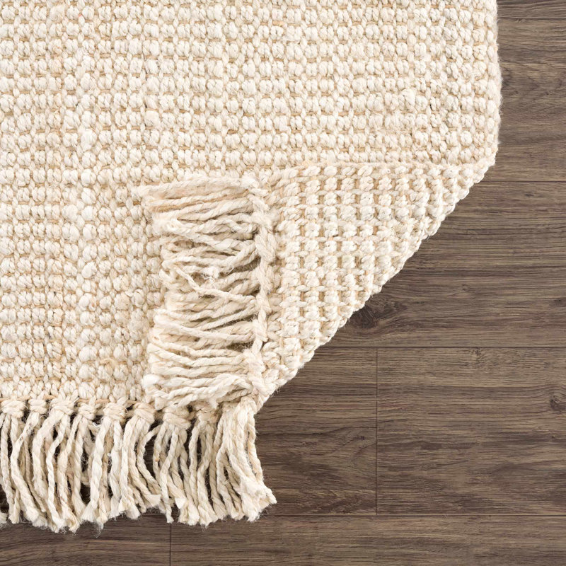 Handwoven Ivory Jute Rectangle Rug with Fringe - 2' x 3'