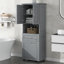 Grande armoire de salle de bain avec panier à linge, grand panier à linge inclinable et armoire de rangement supérieure-1206685445