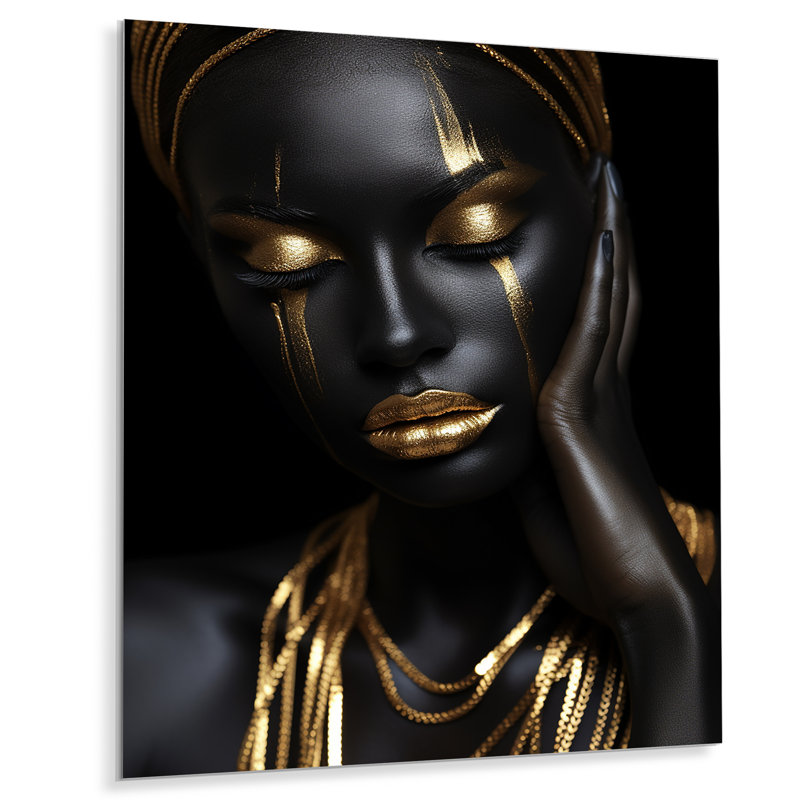 «Black and Gold Feminine Essence Portrait 2», art mural en métal, H 32 po x l 24 po x P 1 po