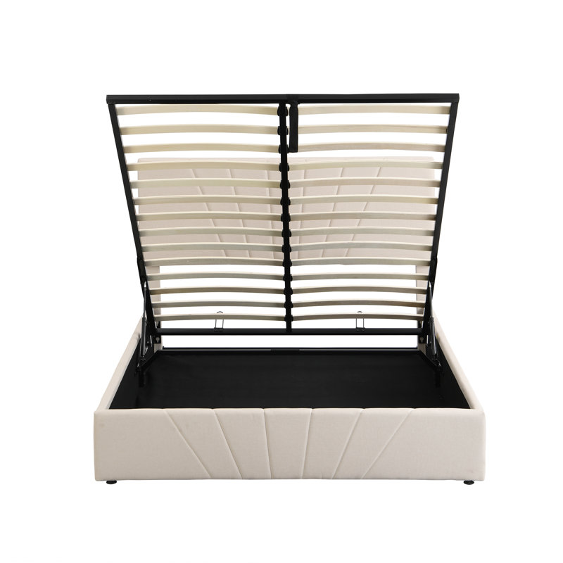 Lit plateforme tapissier avec système de rangement hydraulique - beige, Beige