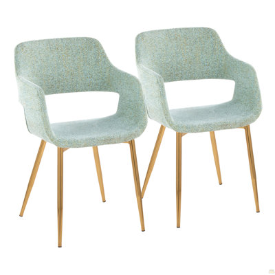 Chaise de salle à manger / d'appoint contemporaine en métal doré et tissu vert clair - ensemble de 2
