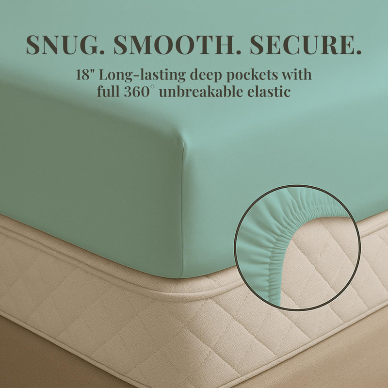 Premium Rayon From Bamboo Blend Sheet Set With Deep Pockets, Cooling and Breathable, Twin Sheet Set with 2 Pillowcases, Aqua
