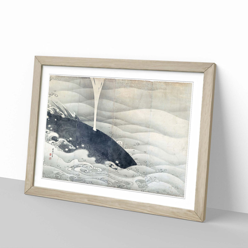 Whale Screen by Ito Jakuchu - Picture Frame Painting Print, 27cm H x 36cm W x 2cm D, Oak Framed
