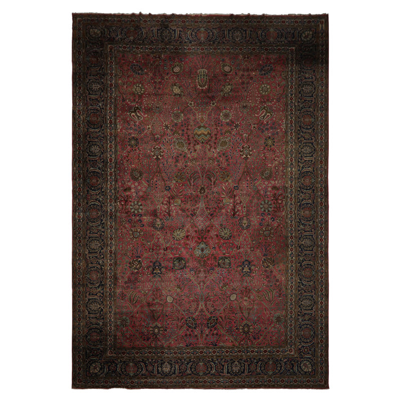 Tapis botanique traditionnel rose antique en laine noué à la main 12 K 17 pi x 12 pi 8 po