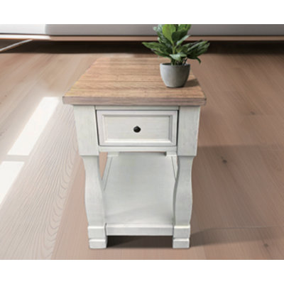 Light Brown MDF Top And White Oak Drawer Living Room Side Table