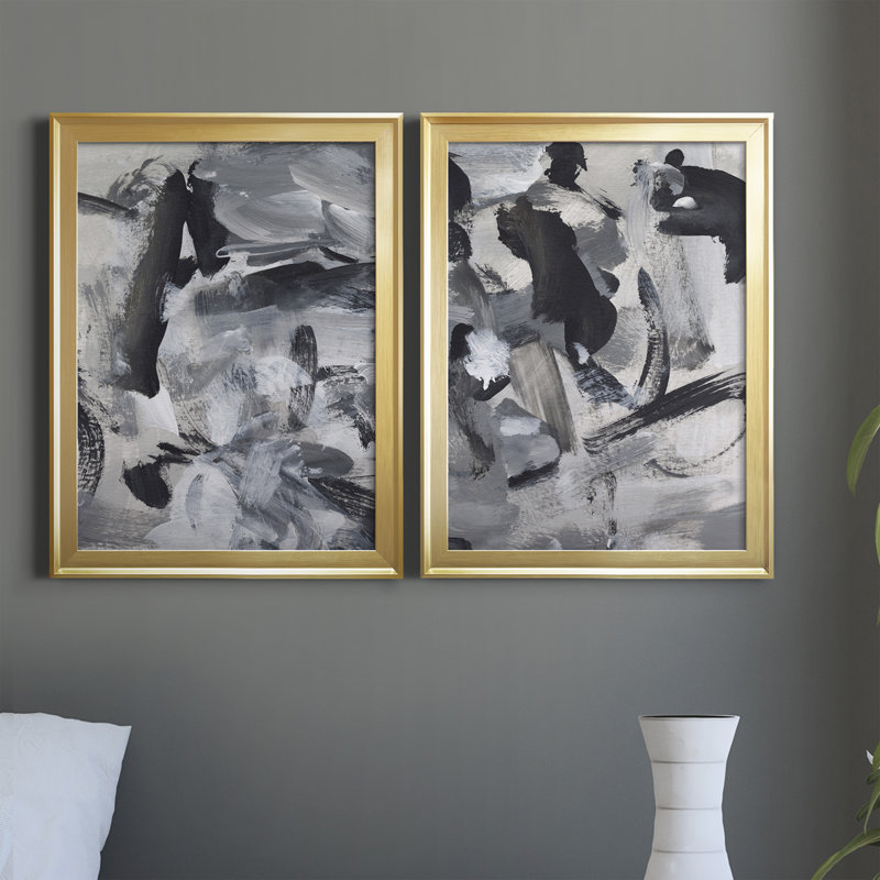 «Black and White Mix III», ensemble de 2 impressions sur toile encadrées, H 36,5 po x l 26,5 po x P 1,25 po, Cadre doré