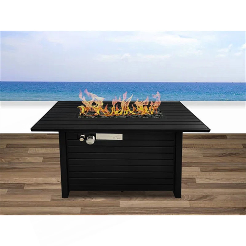 24" H Steel Propane Outdoor Fire Pit Table With Lid, Black, 24" H x 20" W x 42" D