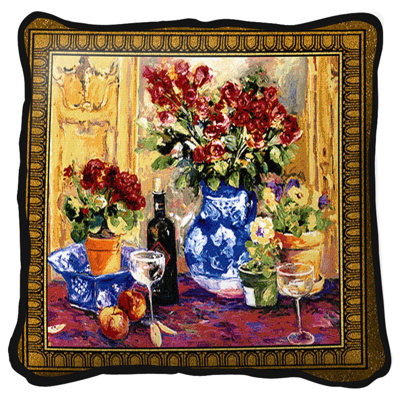 Roses with Wine Throw Pillow