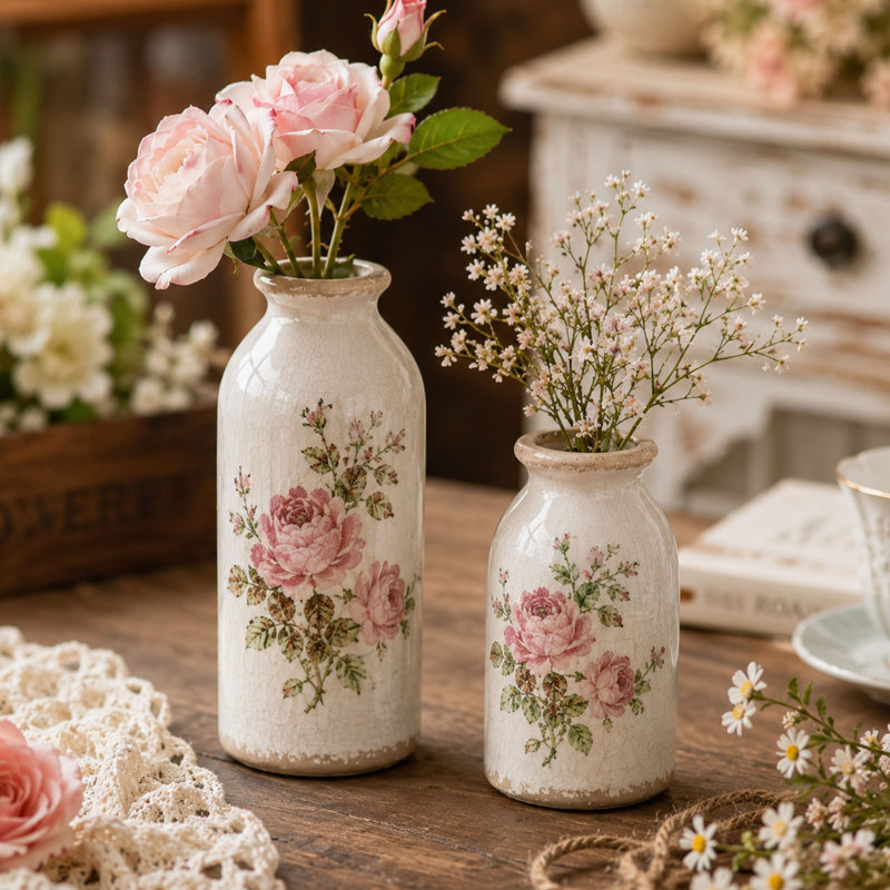 Ensemble de vases floraux en céramique pour décor de table, de tablette et de centre de table