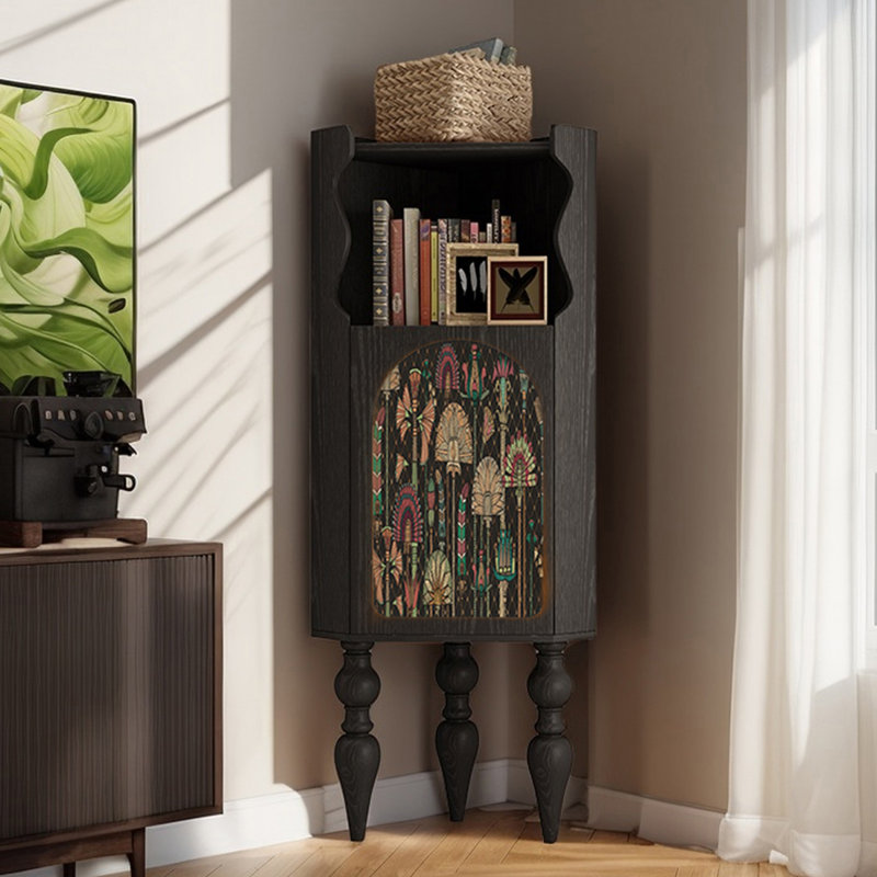 Retro multi-functional corner bookcase, Black