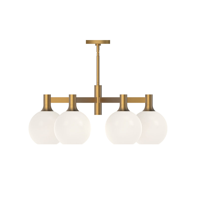 Lustre sphérique unique à 6 lumières Castilla, Opale matte, Doré vieilli