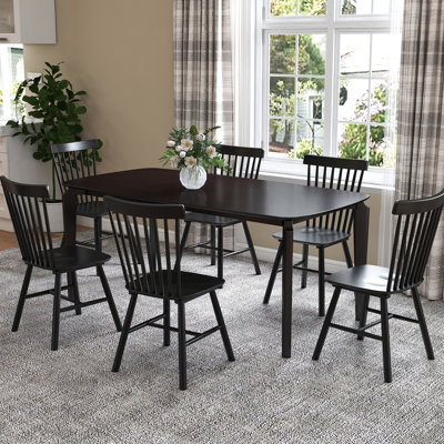 Rectangular Dining Table Set, Farmhouse Dining Table With Solid Wood Legs And Slat Back Windsor Dining Chairs For Kitchen/Dining Room/Guest Room