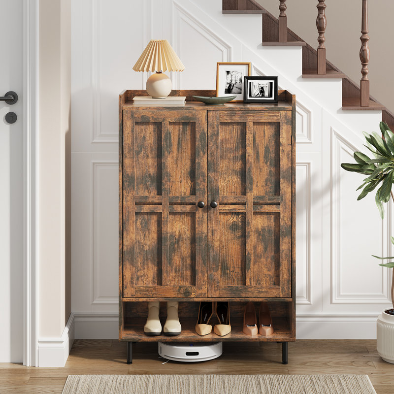 Aleatha 6-Tier 24 Pairs Shoe Cabinet With Doors And Adjustable Shelves For Entryway, Rustic Brown