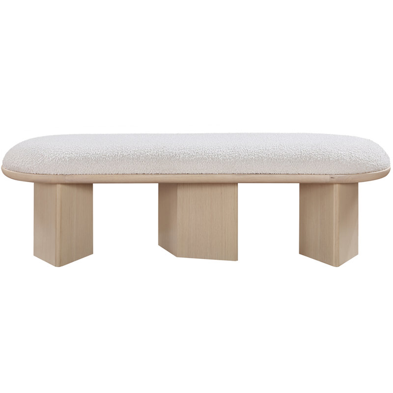 Wilshire Boucle Fabric Upholstered Bench, Cream Boucle Fabric, Natural Oak