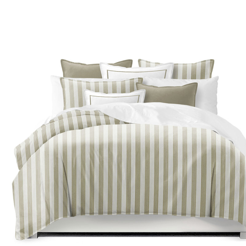 Lea Beige Standard Cotton 3 Piece Comforter Set, Cal. King Comforter + 2 Shams + 2 Throw Pillows, Gray Striped