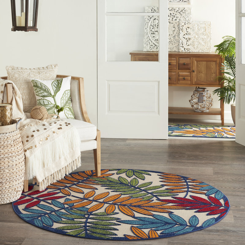 Adiya Floral Indoor Rug, Round 4'