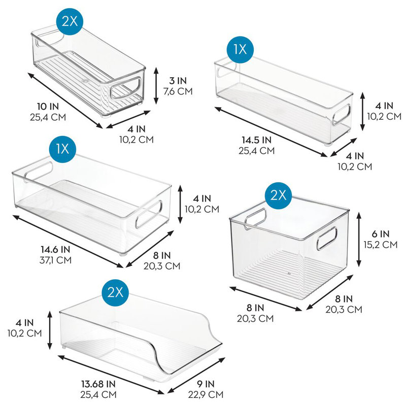 iDesign Set of 8 Fridge Storage Bin Set - Includes Bins with Handles and a Water Bottle Holder