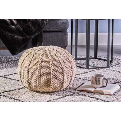 Pouf rond en coton tricoté beige, 19,5 po de profondeur, large, 12,87 po de hauteur, capacité de 250 livres, fabriqué à la main, sans assemblage, siège supplémentaire ou repose-pieds rond, profond et idéal pour les pieds relaxants