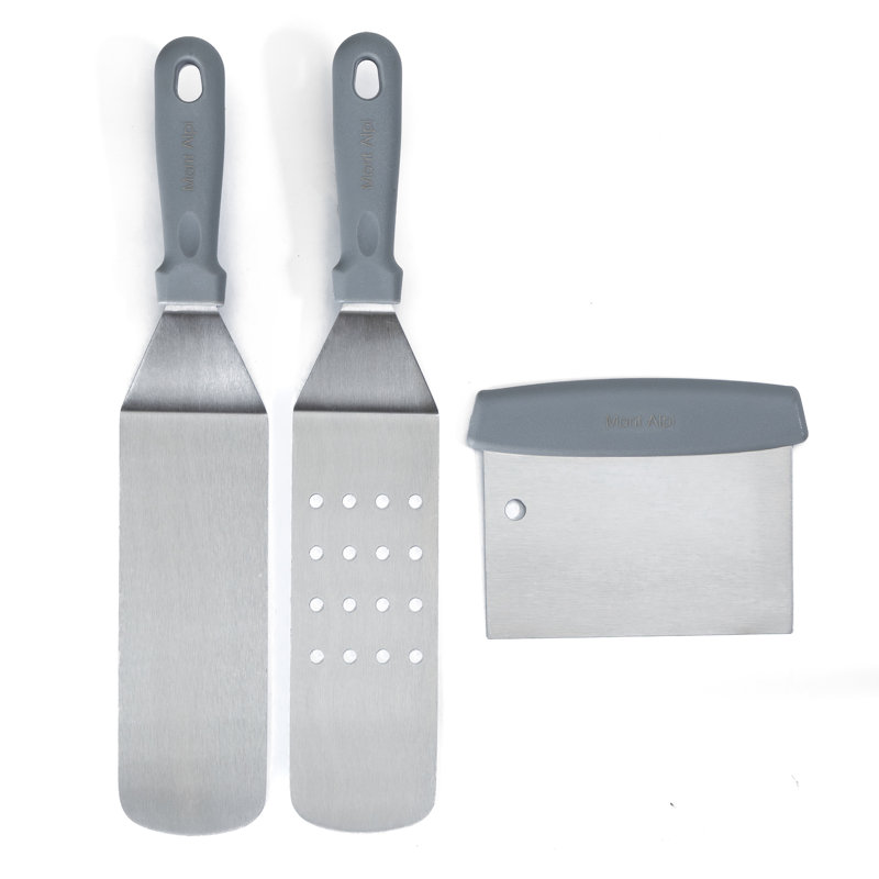 Mont Alpi MASHP Stainless Steel Universal Outdoor Barbecue Flat Top Griddle Converter Kit - Frying Pan with Grease Collection Zone, Teppanyaki Style Solid and Slotted Spatulas, Scraper BBQ Tool Set