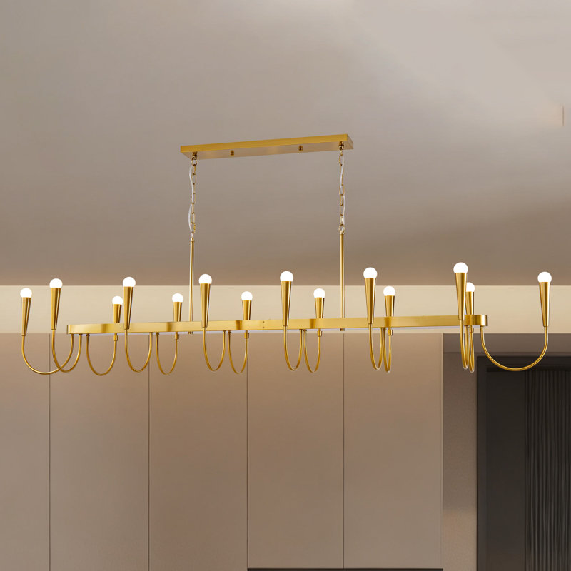 Grand lustre de ferme doré, plafonnier rectangulaire 14 lumières pour îlot de cuisine, chaîne de suspension réglable, E12, 14