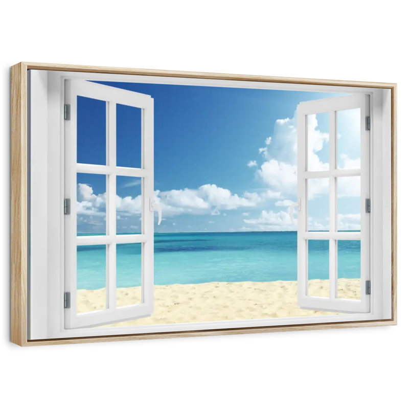 Fenêtre à distance Azemar, Cadre flottant en bois naturel, 37 po x 25 po