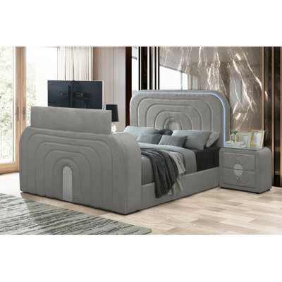 Shelyn Gray Teddy Sherpa & Chrome  Bed W/Led