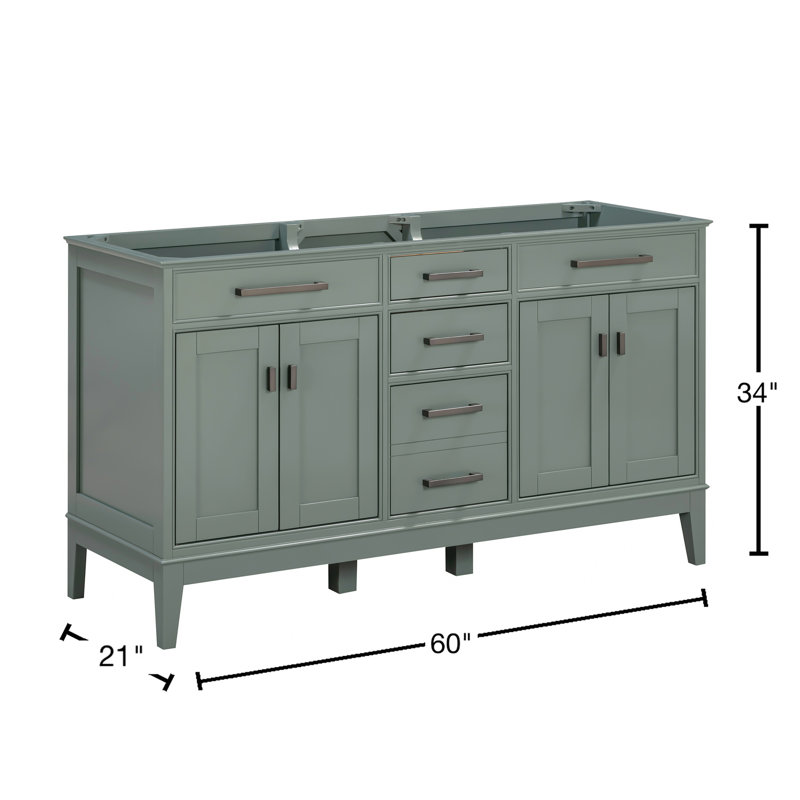 Madison 60'' W Double Bathroom Vanity Base, Smoke Green