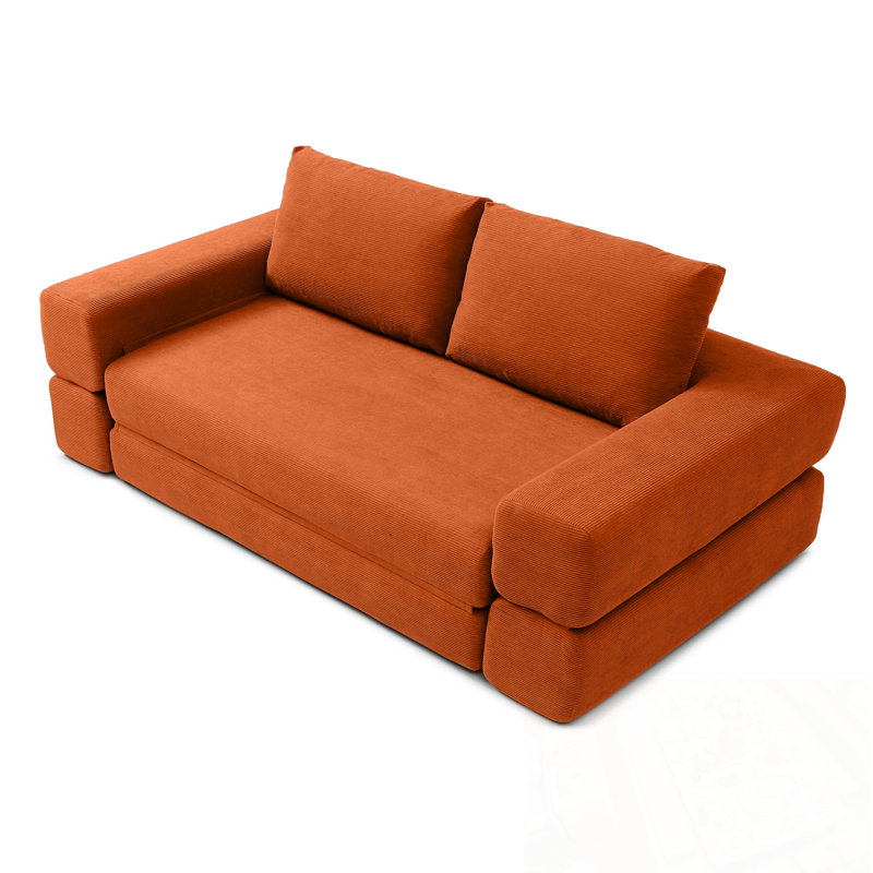 Canapé pliant en velours côtelé avec coussins, Orange