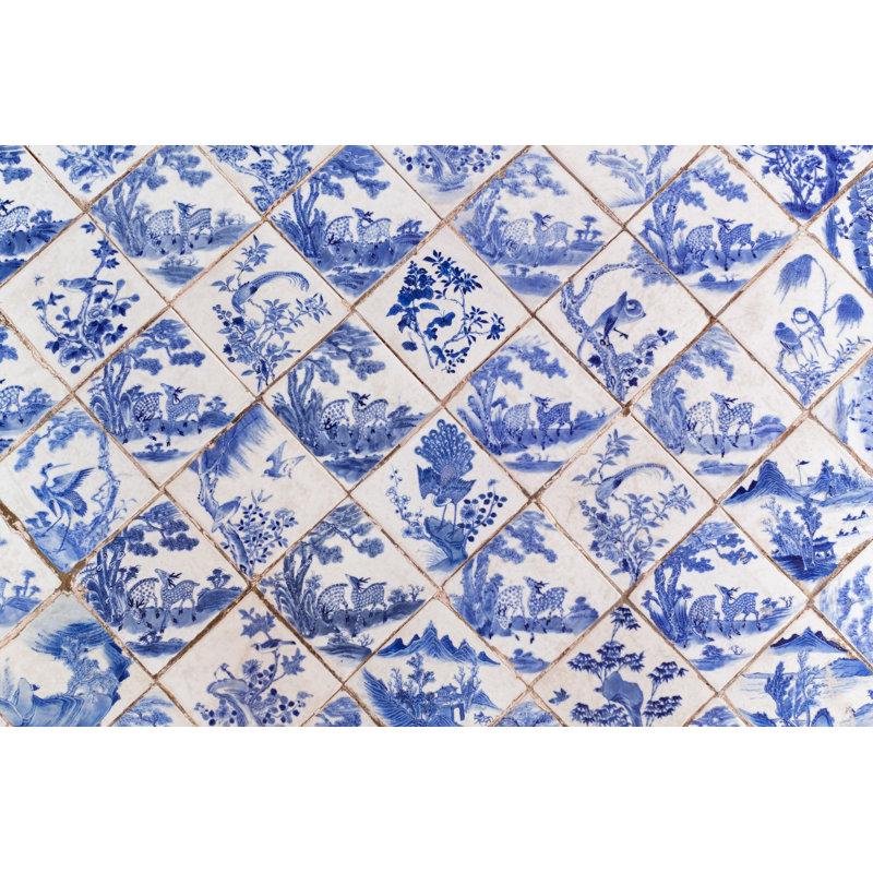 Blue Ancient Chinese Tiles - Wrapped Canvas Print, 30cm H x 30cm W