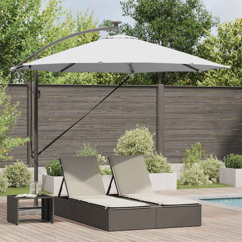 Umbrella with LED Strip Lights Polyester and Aluminium Outdoor Parasol, 248cm H x 294cm W x 294cm D, Brown