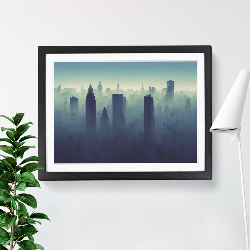 Elegant Skyscraper Skyline - Single Picture Frame Print, 46cm H x 64cm W x 2cm D, Black 
