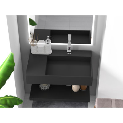 Juniper 30" Wall Mounted Bathroom Sink With Right Basin - Black