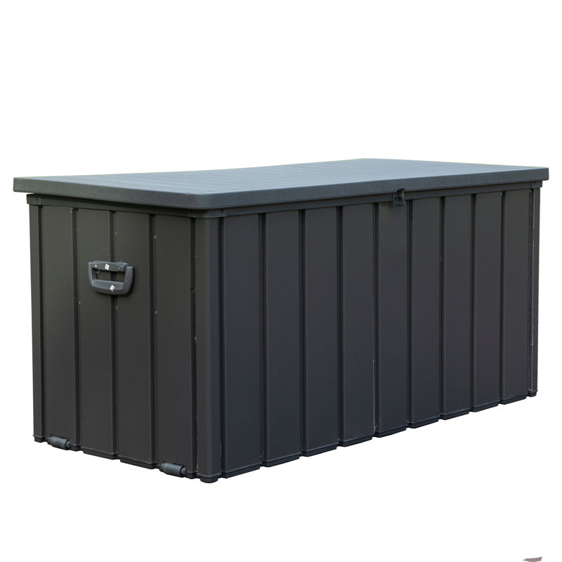 100 Gallon Waterproof Outdoor Deck Storage Box for Patio Cushions, Pillows, Garden Tools, Lockable (Dark Gray)
