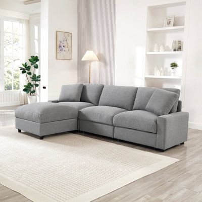 Canapé modulaire modulaire, ensemble de canapé en forme de L de 103 pouces pour le salon, canapé convertible 3 places avec repose-pieds mobile, ensemble de bricolage, 3 rangements, tissu en polyester (gris)