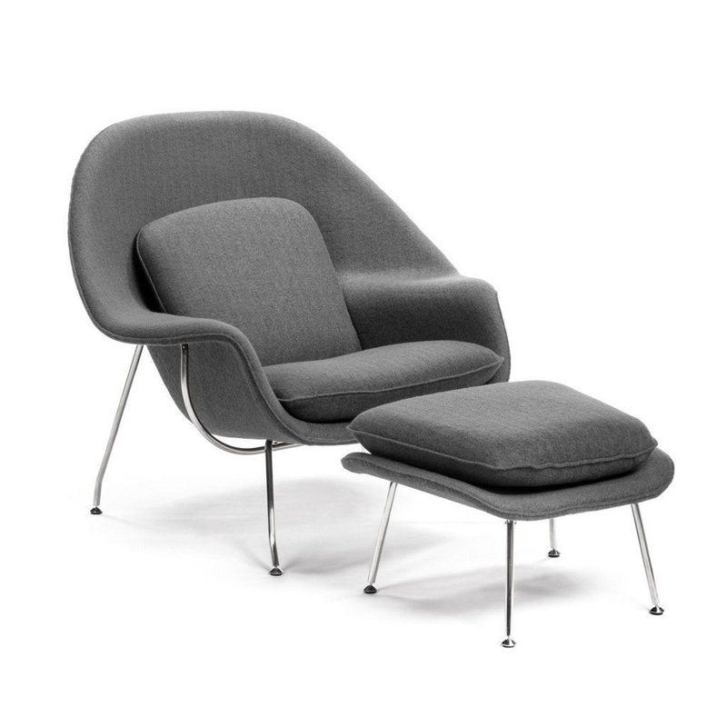 Méridienne et repose-pieds Circinus, Cuir véritable gris