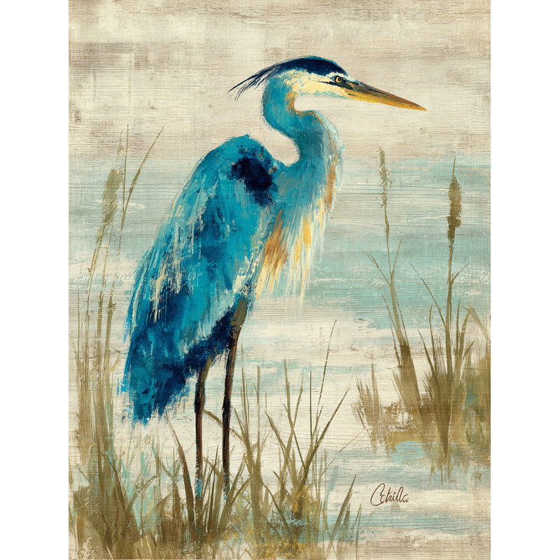 «Blue Tides Heron», art mural sur toile tendue, H 24 po x l 16 po