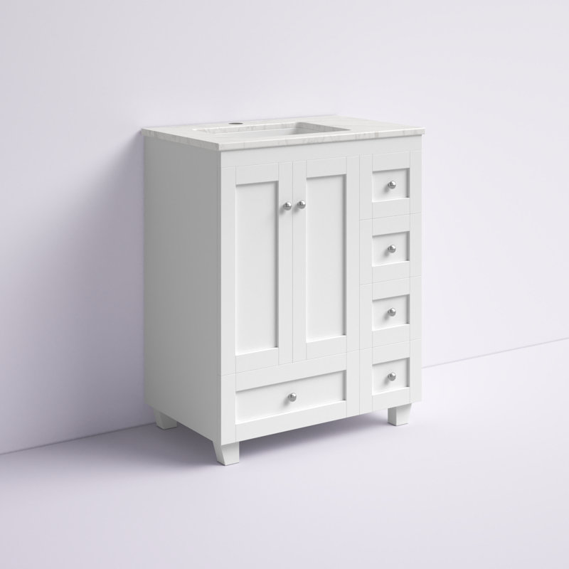 Happy 28 in. Single Sink Bath Vanity with Carrara Quartz Top and Undermount Porcelain Sink, White