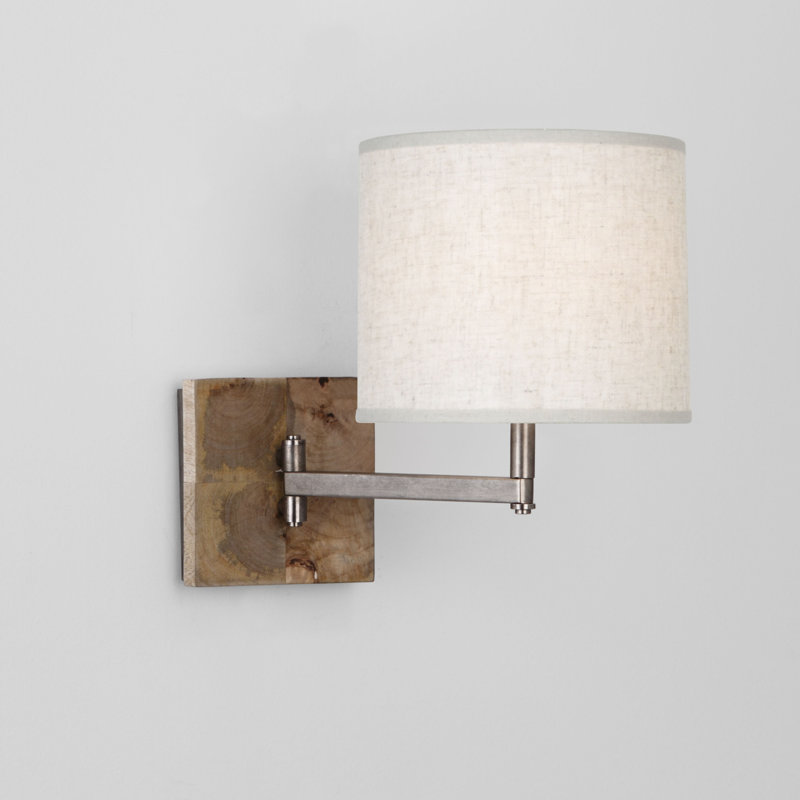 Oliver Rustic Nickel Swing Arm Sconce with Heather Linen Shade