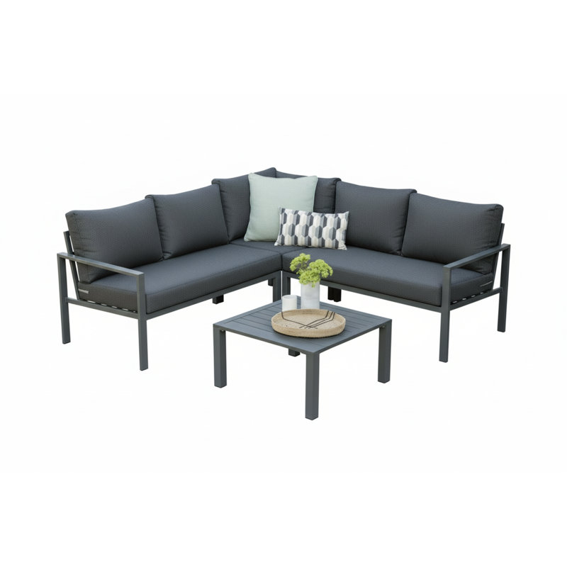 Wallach 5 Seater Corner Set Grey Cushions, Grey