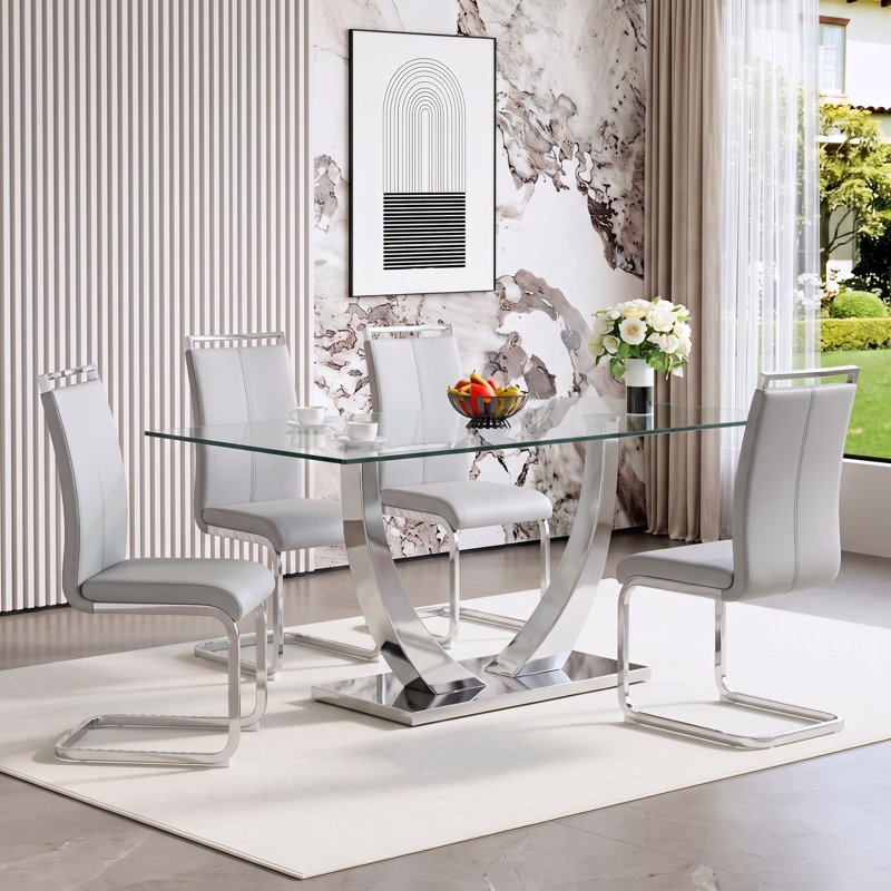 Ensemble de salle à manger 5 pièces 63 po, Ensemble de cinq pièces : table, quatre chaises, Gris clair