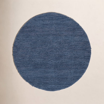 Amira Solid Color Handwoven Wool/Cotton Area Rug in Navy Blue