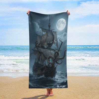 Serviette de plage pirate en microfibre à séchage rapide, 50 x 60 po