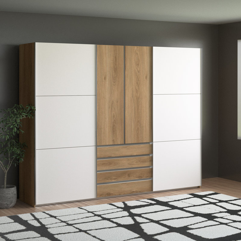 Advait 4 Door Manufactured Wood Wardrobe, White/Brown