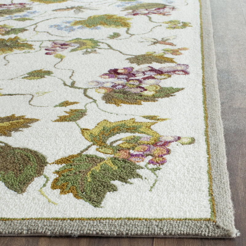 Tapis d'intérieur / extérieur bouclé à la main à motif floral Olson, Rectangle 6 pi x 9 pi