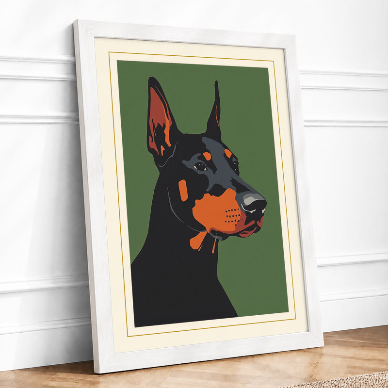 Doberman Portrait Modern - Framed Print, A3 - 42.0 x 29.7 cm, White
