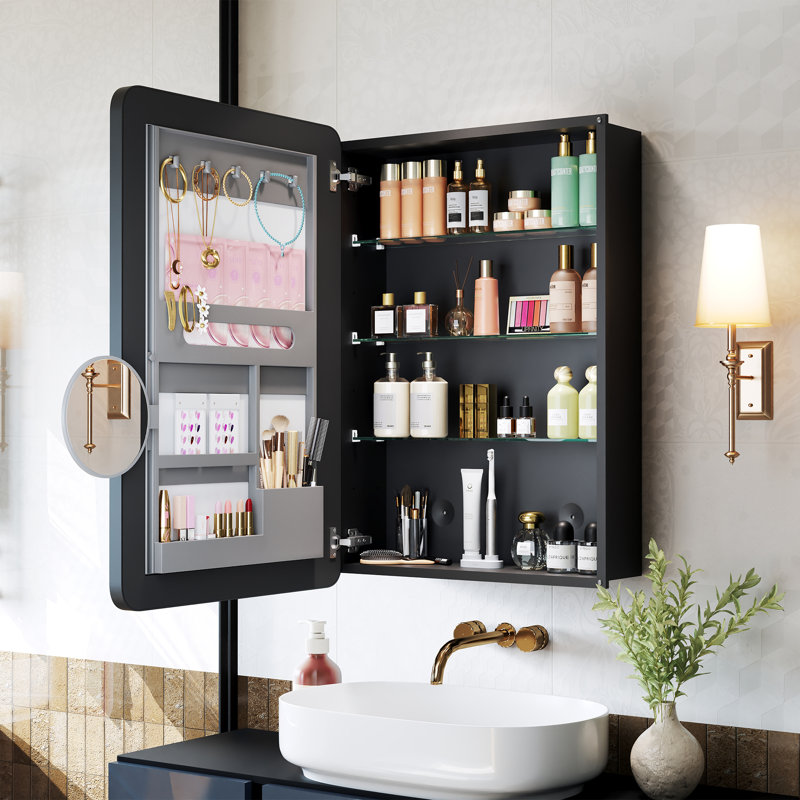 Recessed or Surface Mount Medicine Cabinet with Mirror & Behind-the-door Storage, 26" H x 20" W x 4.70" D