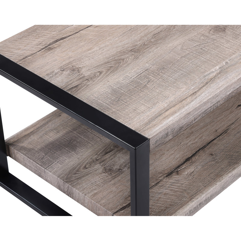 Modern Living Room End Table In Rustic Brown Color With Storage Gray Finish