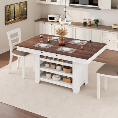 Table de salle à manger de 91 cm de hauteur avec comptoir, avec casier à vin et 3 tablettes