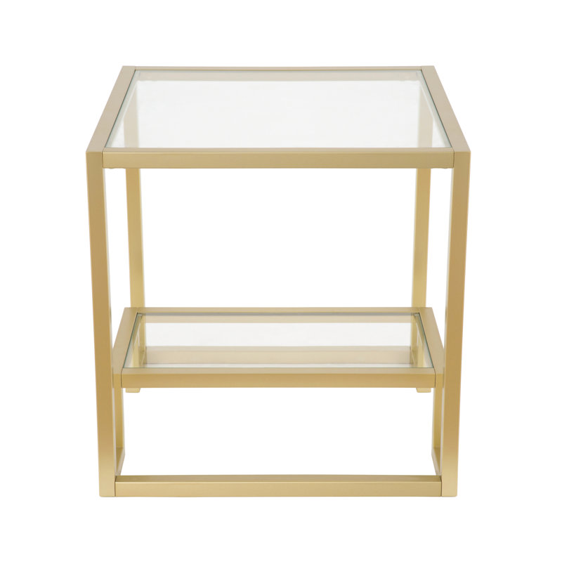 Glass Top Frame End Table, Gold