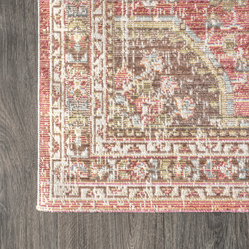 Virgil Modern Ornate Medallion Brown/Pink Rug, Runner 2'2" x 8'